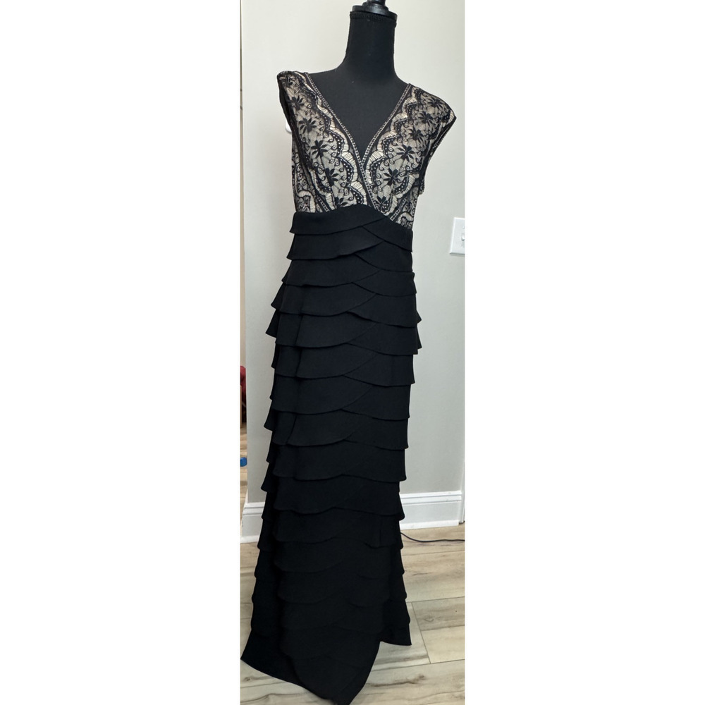 Vintage Lace Tiered Gown Jessica Howard Black Mother Bride Empire Formal 12 - Picture 3 of 16